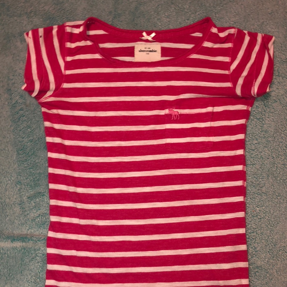 girls abercrombie pink, white striped shirt sleeve